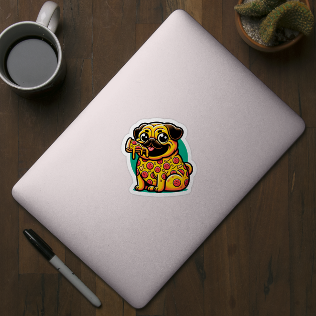 Pizza Pug Dog Eating Pizza by logiamerch